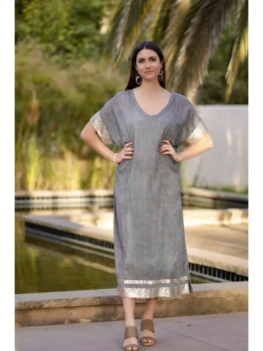 dolma Sz. OS NWT 100% Cotton Grey Ariana Long Kaftan Dress